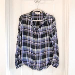 Cloth & Stone Purple Plaid Button Down Top Medium